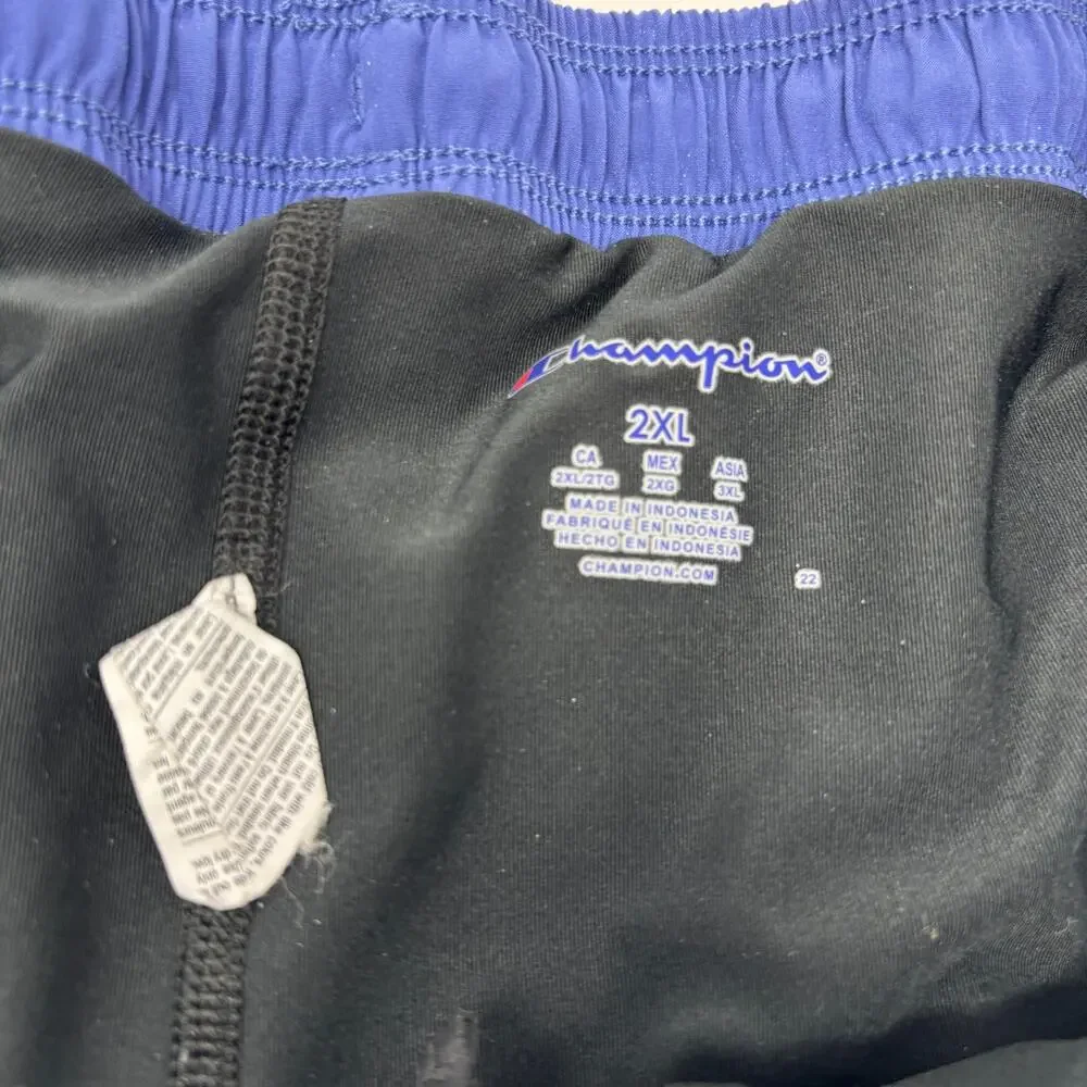 Champion Mens 2XL Blue Black‎ Lined Stretch Waist Drawstring Athletic Shorts